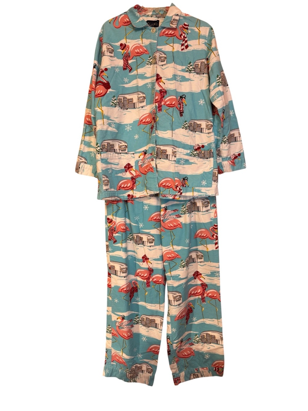 Nick & Nora Women’s Christmas Flamingo Camper Pajama Set Size Large